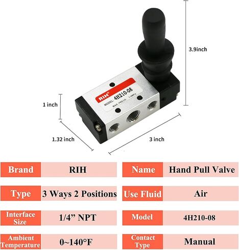 5 Way 2 Postion Air Hand Lever Operated Valve Pneumatic Solenoid Valve Manual Control Push Pull Valves 4H210-08 (1/4"NPT) in Kuwait