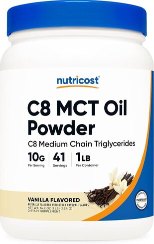Nutricost C8 MCT Oil Powder 1LB (16oz) Vanilla Flavor - 95% C8 MCT Oil Powder, Best for Keto Diets, Non-GMO, Gluten Free in Kuwait