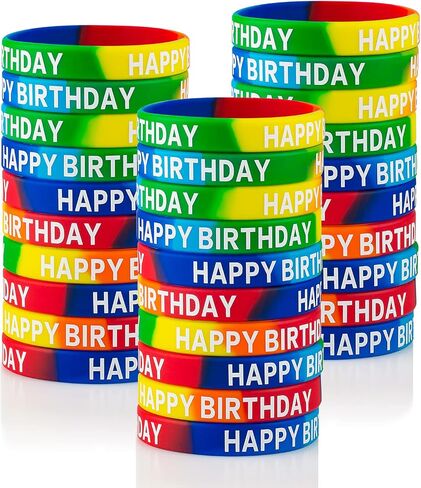 Happy Birthday Rubber Bracelets Colored Silicone Stretch Wristbands for Birthday Party Supplies Favors 30 Pack rubber bracelets for kids&teens Party Favor Sets in Kuwait