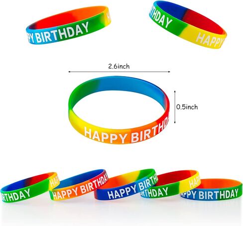 Happy Birthday Rubber Bracelets Colored Silicone Stretch Wristbands for Birthday Party Supplies Favors 30 Pack rubber bracelets for kids&teens Party Favor Sets in Kuwait