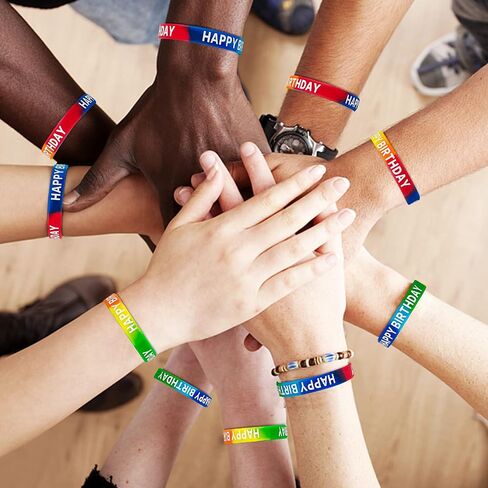 Happy Birthday Rubber Bracelets Colored Silicone Stretch Wristbands for Birthday Party Supplies Favors 30 Pack rubber bracelets for kids&teens Party Favor Sets in Kuwait