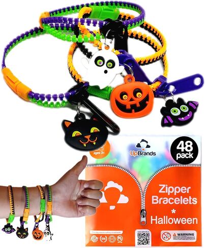 UpBrands 48-Pack Halloween Fidget Bracelets for Kids – Bulk Zipper Toys, Goodie Bag Fillers, Classroom Prizes, Halloween Party Favor Treats in Saudi Arabia