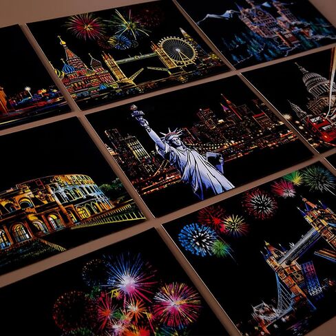 12-Sheet Rainbow Scratch Art Set with Tools, World Landmark Postcard Kit in Saudi Arabia