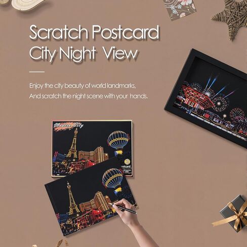 12-Sheet Rainbow Scratch Art Set with Tools, World Landmark Postcard Kit in Saudi Arabia