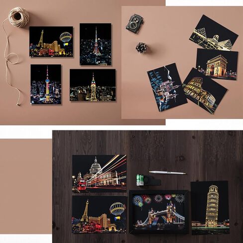 12-Sheet Rainbow Scratch Art Set with Tools, World Landmark Postcard Kit in Saudi Arabia