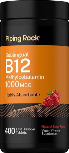 Piping Rock Vitamin B12 Sublingual | 1000 mcg | 400 Fast Dissolve Tablets | Methylcobalamin Supplement | Vegetarian, Non-GMO, Gluten Free in Kuwait