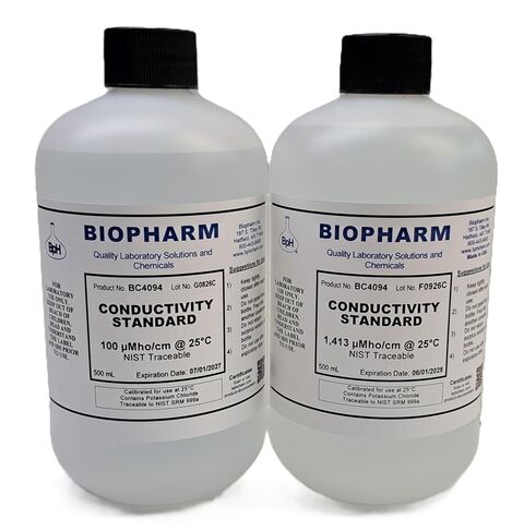 Conductivity Standard 2-Pack — 250 mL (8.4 fl oz) Each: 100 μS and 1413 μS — NIST Traceable — for 2-Point Calibration in Kuwait
