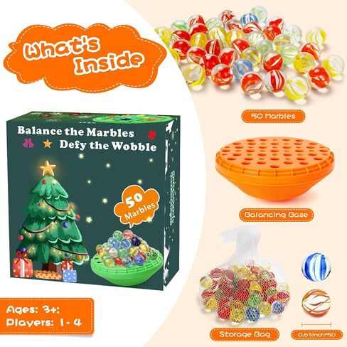 Marble Balance Game - 50 Colorful Marbles with Built-in Storage, Fun Family Challenge for 1-4 Players, Educational Toy for Kids & Adults, Perfect for Parties, Travel & Birthday Gifts (Pumpkin Orange) in Saudi Arabia
