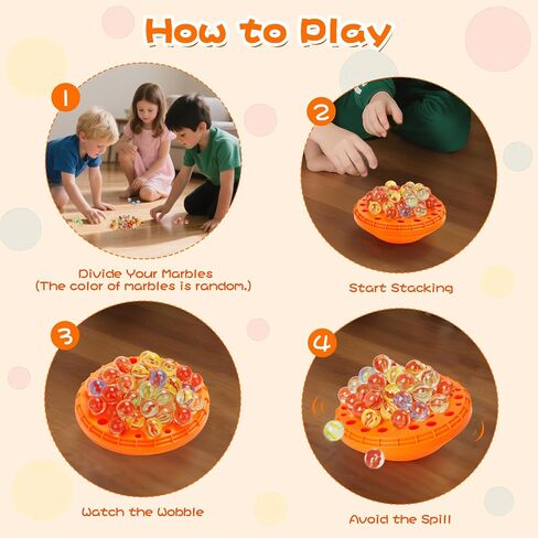Marble Balance Game - 50 Colorful Marbles with Built-in Storage, Fun Family Challenge for 1-4 Players, Educational Toy for Kids & Adults, Perfect for Parties, Travel & Birthday Gifts (Pumpkin Orange) in Saudi Arabia