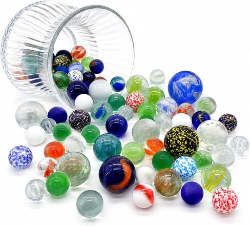 HYSTYLE 61 Pcs Glass Marbles Bulk, Multiple Colors Assorted Cat Eye Marbles in 3 Sizes, Decorative Glass Balls for Marble Bounce Game, Vase Fillter, Party Favor, Fish Tank Decoration in Saudi Arabia