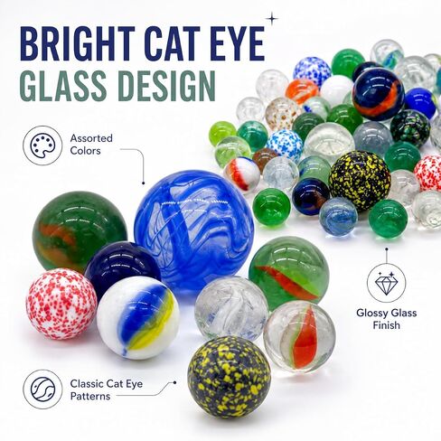 HYSTYLE 61 Pcs Glass Marbles Bulk, Multiple Colors Assorted Cat Eye Marbles in 3 Sizes, Decorative Glass Balls for Marble Bounce Game, Vase Fillter, Party Favor, Fish Tank Decoration in Saudi Arabia