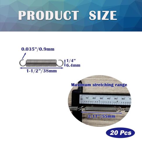 HayEastdor 20PCS SP9600 Small Extension Spring 1/4 Inch x 1-1/2 Inch Stainless Steel Mechanical Springs with Hook Ends HE027 in Kuwait