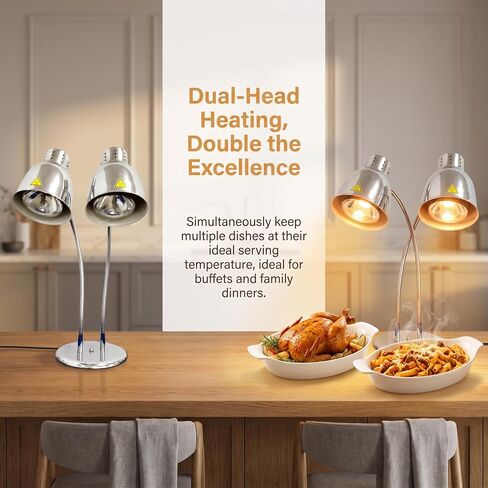 Food Heat Lamps with Dual 250w Bulbs Food Warmer Lights Food Heating Warmer Lamp Restaurant Kitchen Buffet Warmer Table (Double Head) in Kuwait
