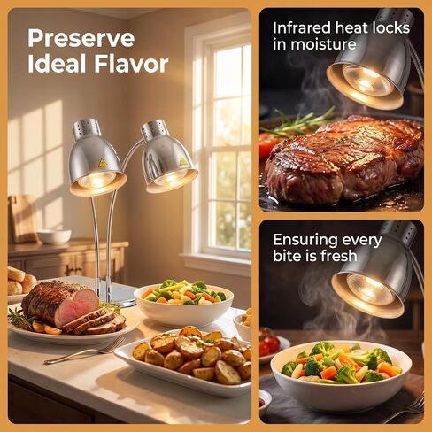 Food Heat Lamps with Dual 250w Bulbs Food Warmer Lights Food Heating Warmer Lamp Restaurant Kitchen Buffet Warmer Table (Double Head) in Kuwait