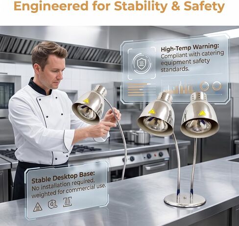 Food Heat Lamps with Dual 250w Bulbs Food Warmer Lights Food Heating Warmer Lamp Restaurant Kitchen Buffet Warmer Table (Double Head) in Kuwait