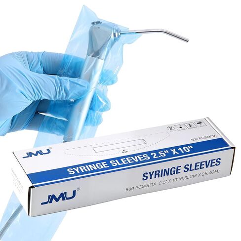 JMU Dental Air Water Syringe Sleeves with Precut Opening, Disposable Clear Plastic Protective Barrier, 2.5" x 10", 36 Boxes, Box of 500 pcs in Kuwait