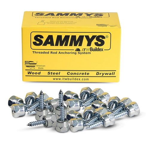 Sammys 8009925-25 Vertical Rod Anchor Super Screw with 3/8 in. Threaded Rod Fitting, 3/8 x 2-1/2'' Screw, for Wood (Pkg.=25) , Zinc in Kuwait