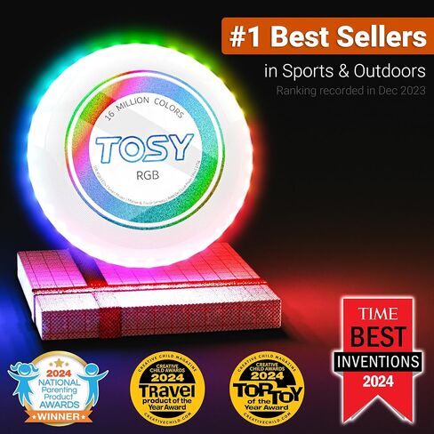 TOSY Flying Disc - 16 Million Colors RGB or 36 LEDs, Extremely Bright, Smart Modes, Camping Essentials for Teens/Kids/Adults/Men/Boys/Girls, Auto Light Up, Rechargeable, Waterproof, 175g in Saudi Arabia