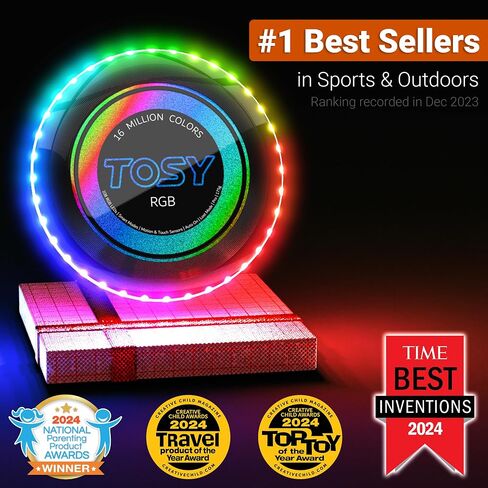 TOSY Flying Disc - 16 Million Colors RGB or 36 LEDs, Extremely Bright, Smart Modes, Camping Essentials for Teens/Kids/Adults/Men/Boys/Girls, Auto Light Up, Rechargeable, Waterproof, 175g in Kuwait