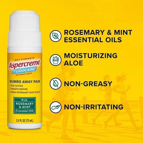 Aspercreme Essential Oils Lidocaine Pain Relief with Rosemary & Mint, Roll-On No Mess Applicator, 2.5 oz. in Saudi Arabia