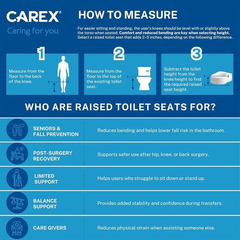 Carex Elongated Hinged Raised Toilet Seat, Adds 3.5 Inches of Height to Toilet, 300 Pound Weight Capacity, Toilet Seat Riser, Elevated Toilet Seat And Handicap Toilet Seat in Kuwait