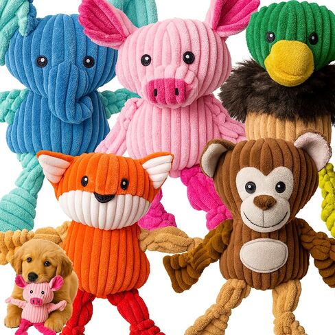 Jalousie Plush Toys Assortment Value Bundle Puppy Pet Mutt Squeak Toy for Medium Large Dogs (5 Pack Corduroy) in Kuwait