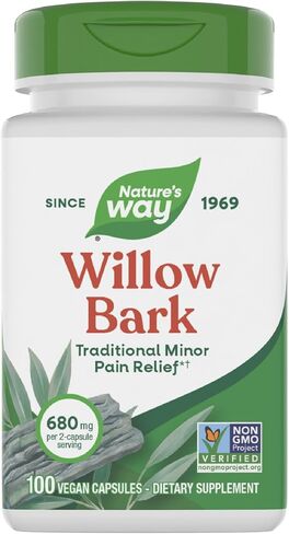 Nature's Way Willow Bark, Traditional Relief of Discomfort Due to Occasional Overexertion*, Non-GMO Project Verified, 800 mg per Serving, 100 Vegan Capsules in Kuwait