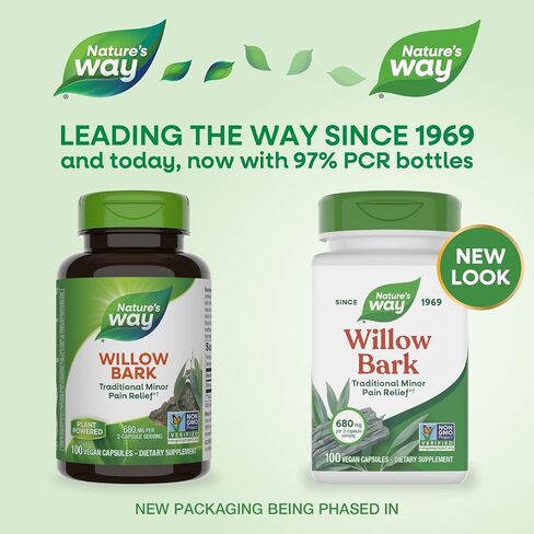 Nature's Way Willow Bark, Traditional Relief of Discomfort Due to Occasional Overexertion*, Non-GMO Project Verified, 800 mg per Serving, 100 Vegan Capsules in Kuwait