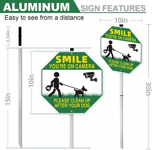 Clean Up After Your Dog Signs, 10x10 Inch/30 inch High – No Pooping Dog Signs for Yard, Smile Your on Camera, Pick Up After Your Dog Sign for Outdoor Lawn in Kuwait