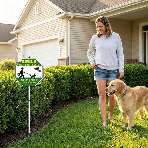 Clean Up After Your Dog Signs, 10x10 Inch/30 inch High – No Pooping Dog Signs for Yard, Smile Your on Camera, Pick Up After Your Dog Sign for Outdoor Lawn in Kuwait