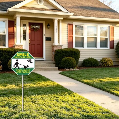 Clean Up After Your Dog Signs, 10x10 Inch/30 inch High – No Pooping Dog Signs for Yard, Smile Your on Camera, Pick Up After Your Dog Sign for Outdoor Lawn in Kuwait