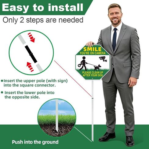Clean Up After Your Dog Signs, 10x10 Inch/30 inch High – No Pooping Dog Signs for Yard, Smile Your on Camera, Pick Up After Your Dog Sign for Outdoor Lawn in Kuwait