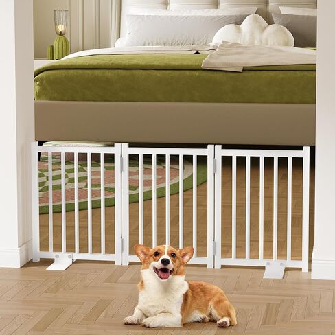 Snughome Short Dog Gate Indoor, 16" High Freestanding Small Dog Door with Support Feet, Expands Up to 37’’ Wide Foldable Pet Gate for Doorway, 3 Panel Folding Pet Door Pet Fence for Puppy, White in Kuwait