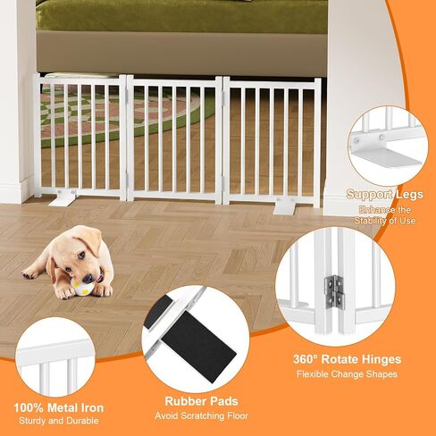 Snughome Short Dog Gate Indoor, 16" High Freestanding Small Dog Door with Support Feet, Expands Up to 37’’ Wide Foldable Pet Gate for Doorway, 3 Panel Folding Pet Door Pet Fence for Puppy, White in Kuwait