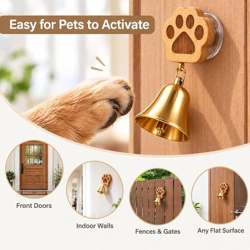 Dog Doorbell for Potty Training, Bamboo Puppy Door Bell to Go Outside, Loud Clear Brass Bell, Self-Adhesive Mount for Flat Doors & Walls, Easy Install Dog Training Bell in Saudi Arabia