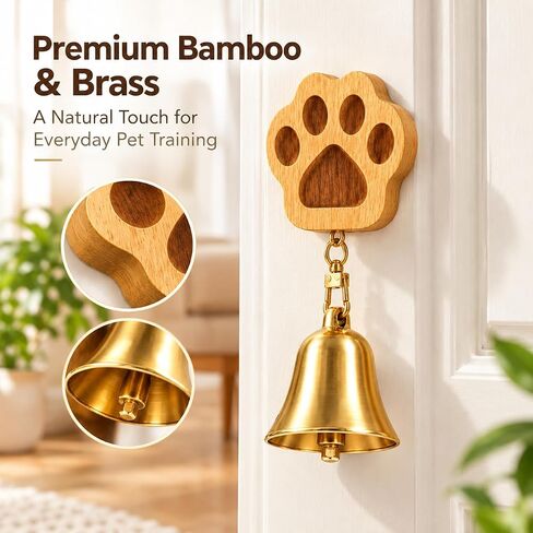 Dog Doorbell for Potty Training, Bamboo Puppy Door Bell to Go Outside, Loud Clear Brass Bell, Self-Adhesive Mount for Flat Doors & Walls, Easy Install Dog Training Bell in Saudi Arabia