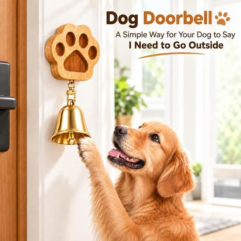 Dog Doorbell for Potty Training, Bamboo Puppy Door Bell to Go Outside, Loud Clear Brass Bell, Self-Adhesive Mount for Flat Doors & Walls, Easy Install Dog Training Bell in Saudi Arabia