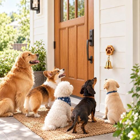 Dog Doorbell for Potty Training, Bamboo Puppy Door Bell to Go Outside, Loud Clear Brass Bell, Self-Adhesive Mount for Flat Doors & Walls, Easy Install Dog Training Bell in Saudi Arabia