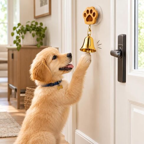 Dog Doorbell for Potty Training, Bamboo Puppy Door Bell to Go Outside, Loud Clear Brass Bell, Self-Adhesive Mount for Flat Doors & Walls, Easy Install Dog Training Bell in Saudi Arabia