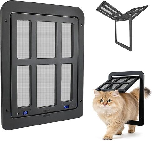 Enjoying Dog Screen Door for Sliding Screen Door, Flap Opening 11.2" x 14.4", Screen Door with Magnetic Doggie Door Built-in, Large Doggy Door for Screen Window Thin Metal Door, Lockable, Black in Kuwait