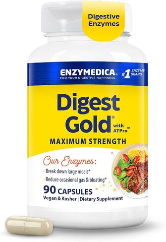 Enzymedica Digest Gold + ATPro، تركيبة إنزيمات ذات قوة قصوى، تمنع الانتفاخ والغازات، 14 إنزيمًا رئيسيًا بما في ذلك الأميليز والبروتياز والليباز واللاكتاز، 180 كبسولة (FFP) in Kuwait