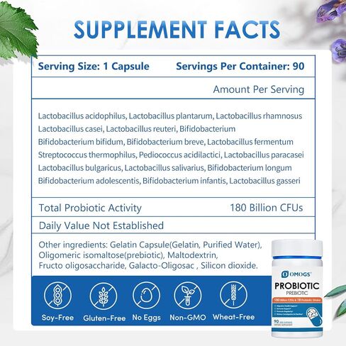 OMOGS Probiotics 120 Billion CFUs 18 Strains,3Prebiotics,Probiotics Capsule Suppment Helps Support Digestive & Gut Health, Immune Strength & Absorb Nutrition, 60 Capsules (60 Day Supply) in Kuwait