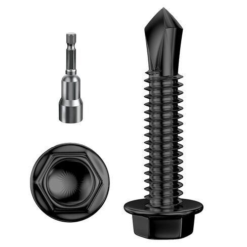 Wensilon (150Pcs) #14×1-1/2" Black Hex Washer Head Self Drilling Screws, 410 Stainless Steel Metal SheetScrews，TEK Screws, Sheet Metal Self Tapping Screws in Kuwait