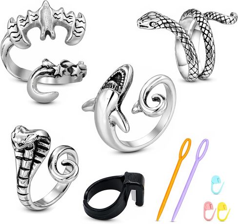 Dinosaur Tension Ring for Crocheting with Thread Cutter, Crochet Tool for Finger, Yarn Guide Finger Holder, Crochet Notion Set, Adjustable Size 5-9, T-Rex Triceratops Stego Ptero Sauropod in Saudi Arabia