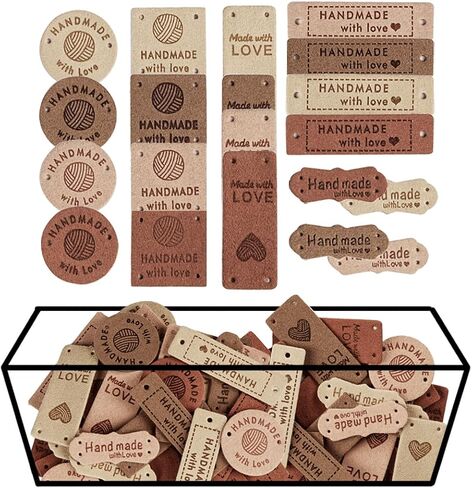 TOGETRUE 40pcs Leather Handmade Tags, Made with Love Tags, Crochet Tags in Kuwait