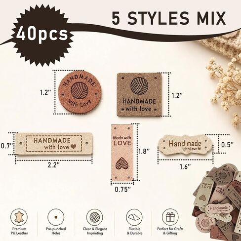 TOGETRUE 40pcs Leather Handmade Tags, Made with Love Tags, Crochet Tags in Kuwait