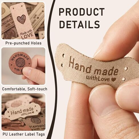 TOGETRUE 40pcs Leather Handmade Tags, Made with Love Tags, Crochet Tags in Kuwait