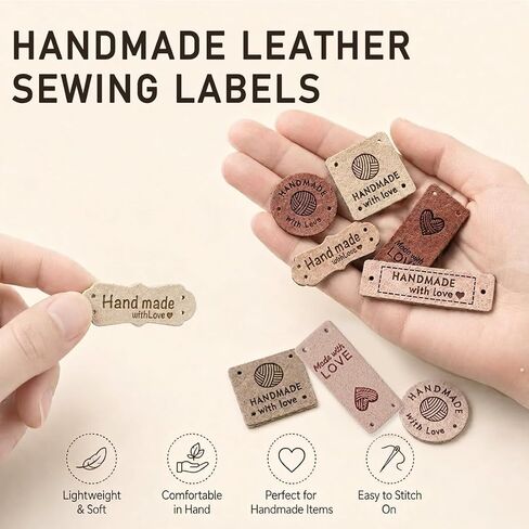 TOGETRUE 40pcs Leather Handmade Tags, Made with Love Tags, Crochet Tags in Kuwait