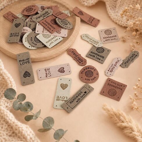 TOGETRUE 40pcs Leather Handmade Tags, Made with Love Tags, Crochet Tags in Kuwait