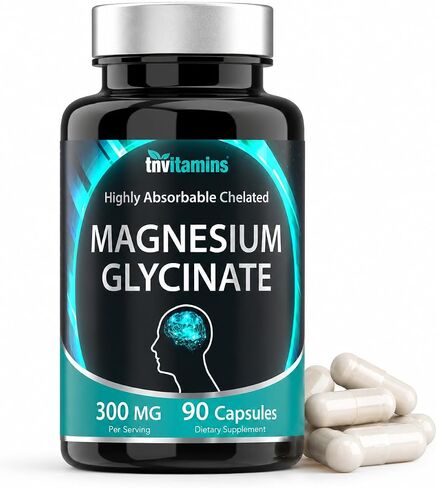 Chelated Magnesium Glycinate Capsules (300 MG x 90 Count) for Women & Men | AKA Magnesium Bisglycinate | Highly Absorbable | Calm, Sleep, Muscle, Nerve, & Stress Support* | by TNVitamins in Kuwait